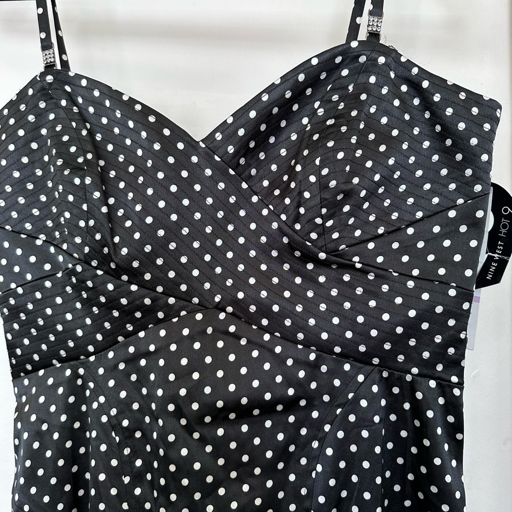 NWT Nine west tailored strapless/spaghetti straps polka dit dress sill